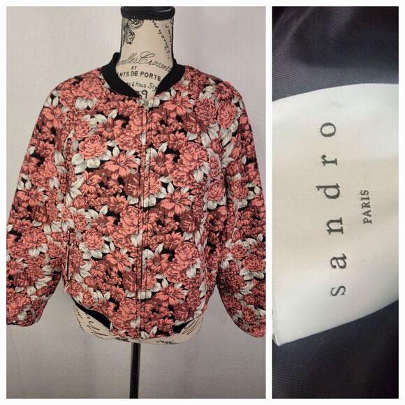Sandro Paris Jackets & Blazers - Sandro Paris Floral Crop Bomber Jacket Womens Sz 2 (M) Evora Jacquard Full Zip